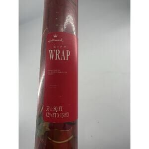 Vintage Hallmark Christmas Wrapping Paper Red Holly Pine 32 Feet Holiday New